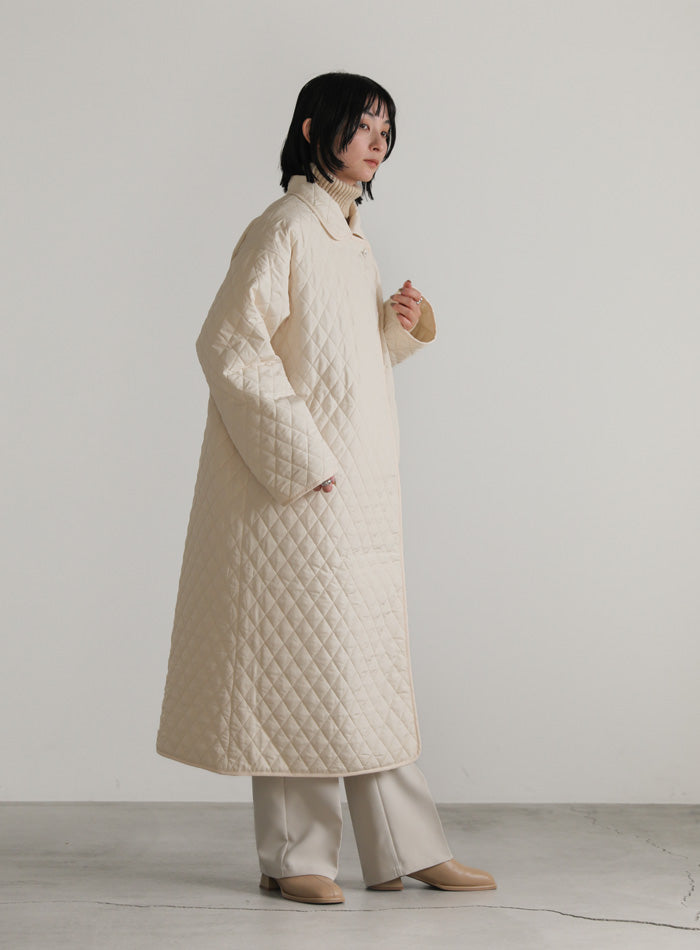 ステンカラーキルティングロングコート【SALE】