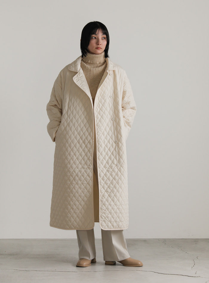 ステンカラーキルティングロングコート【SALE】
