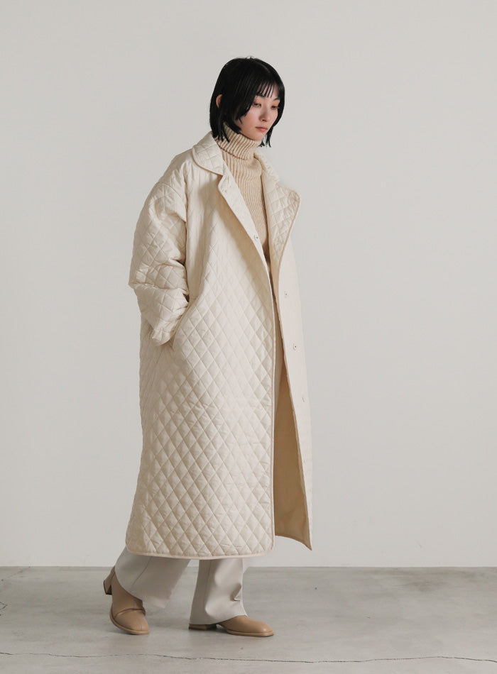 ステンカラーキルティングロングコート【SALE】