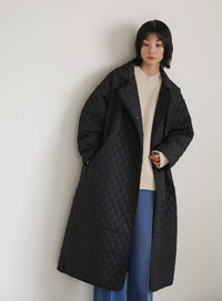 ステンカラーキルティングロングコート【SALE】