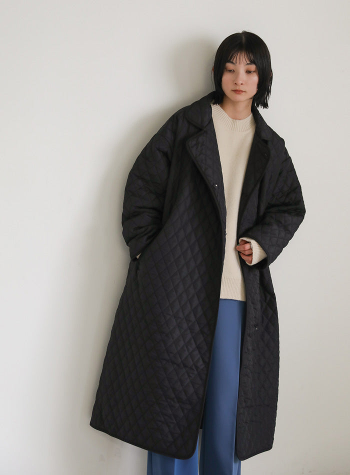 ステンカラーキルティングロングコート【SALE】