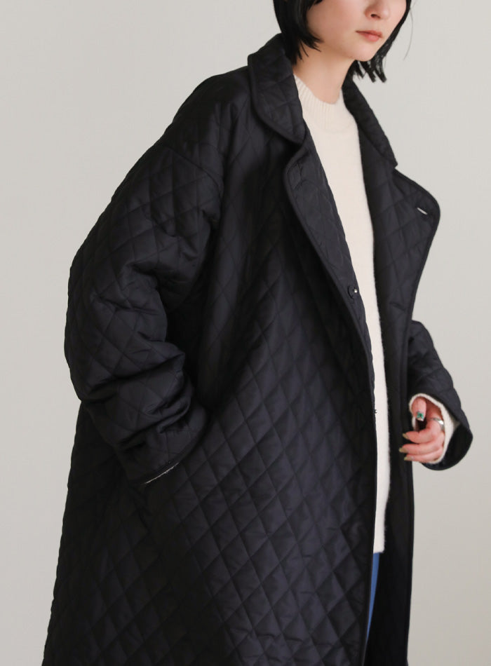 ステンカラーキルティングロングコート【SALE】