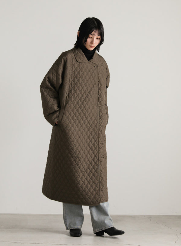 ステンカラーキルティングロングコート【SALE】
