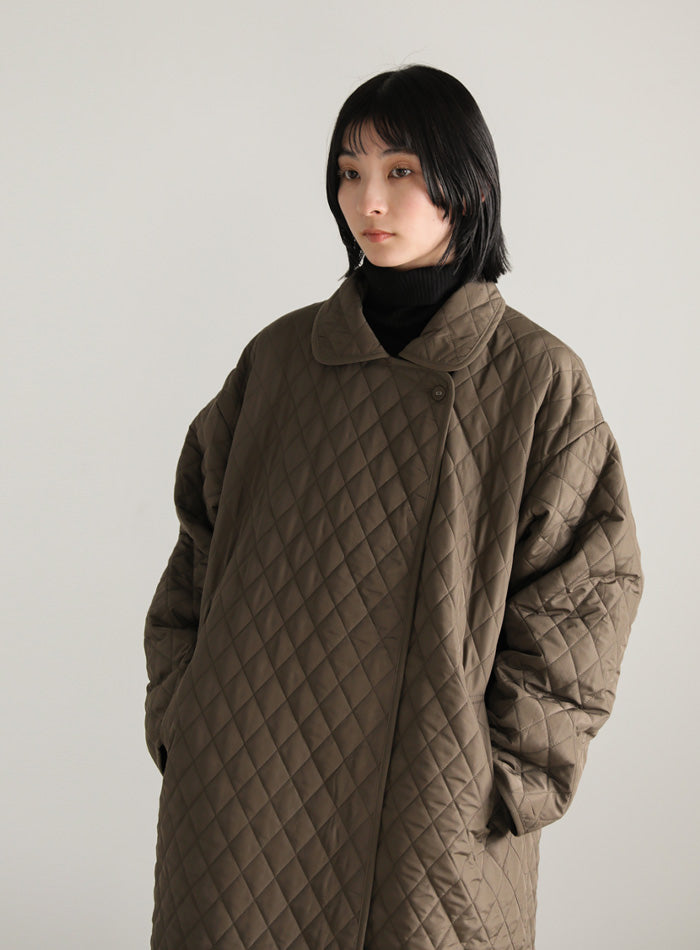 ステンカラーキルティングロングコート【SALE】
