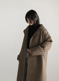 ステンカラーキルティングロングコート【SALE】
