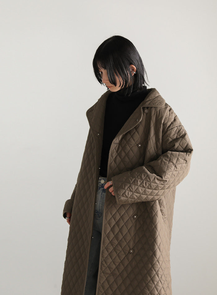 ステンカラーキルティングロングコート【SALE】