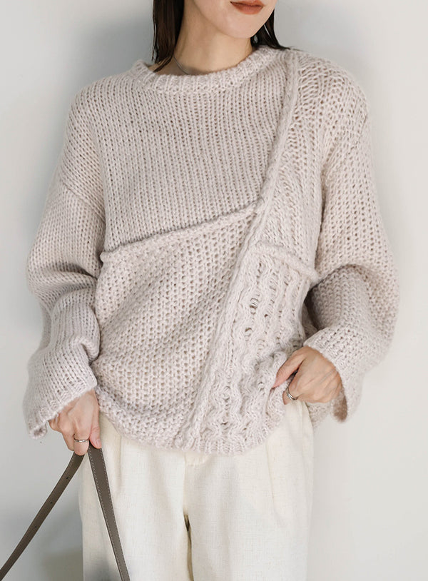 パッチワークデザインシャギーニット