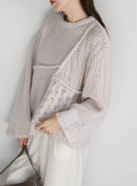 パッチワークデザインシャギーニット