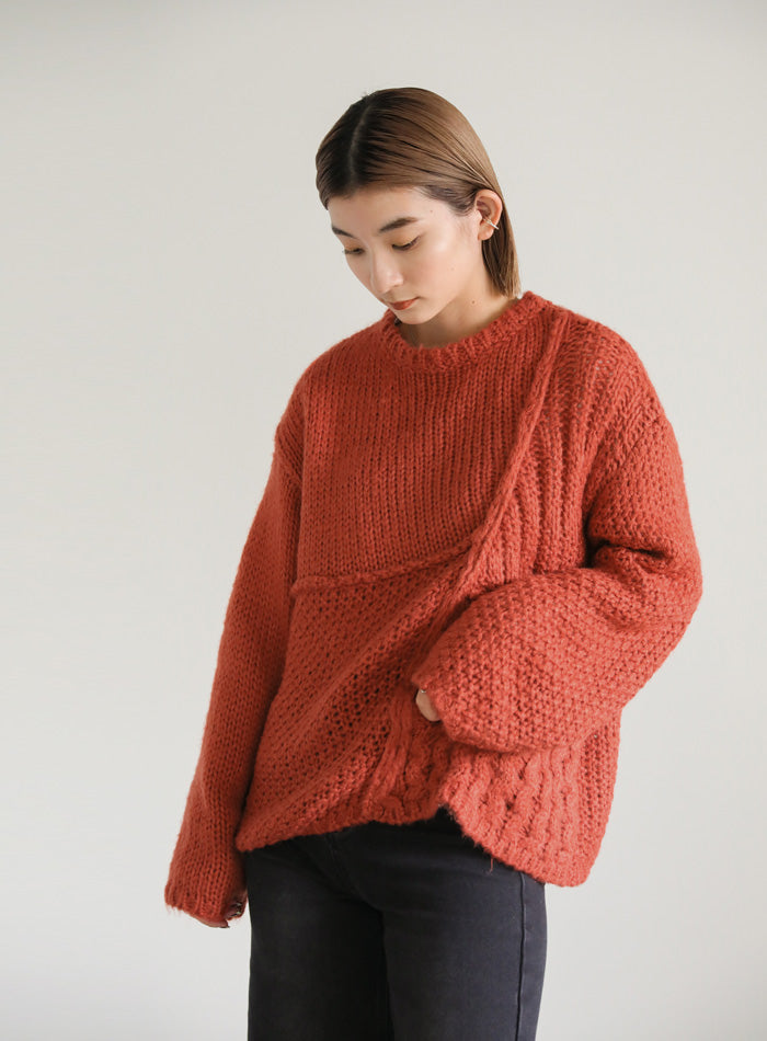 パッチワークデザインシャギーニット【SALE】