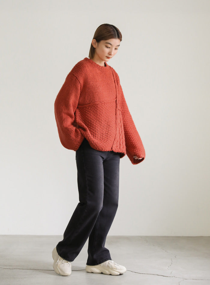 パッチワークデザインシャギーニット【SALE】