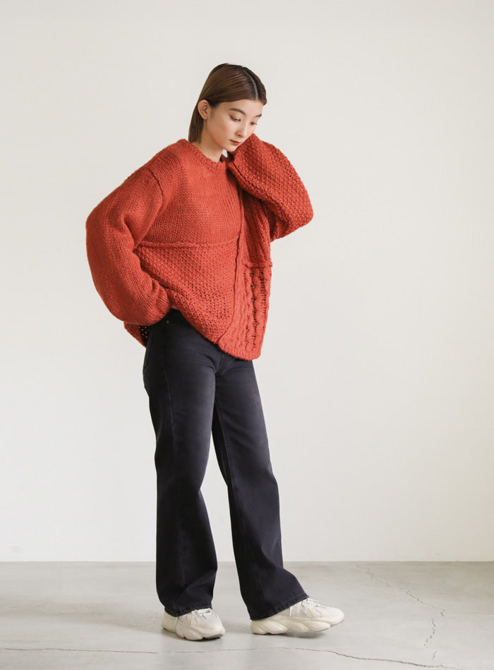 パッチワークデザインシャギーニット【SALE】