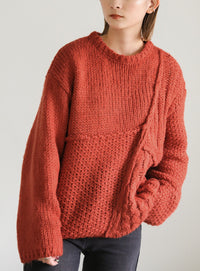パッチワークデザインシャギーニット【SALE】