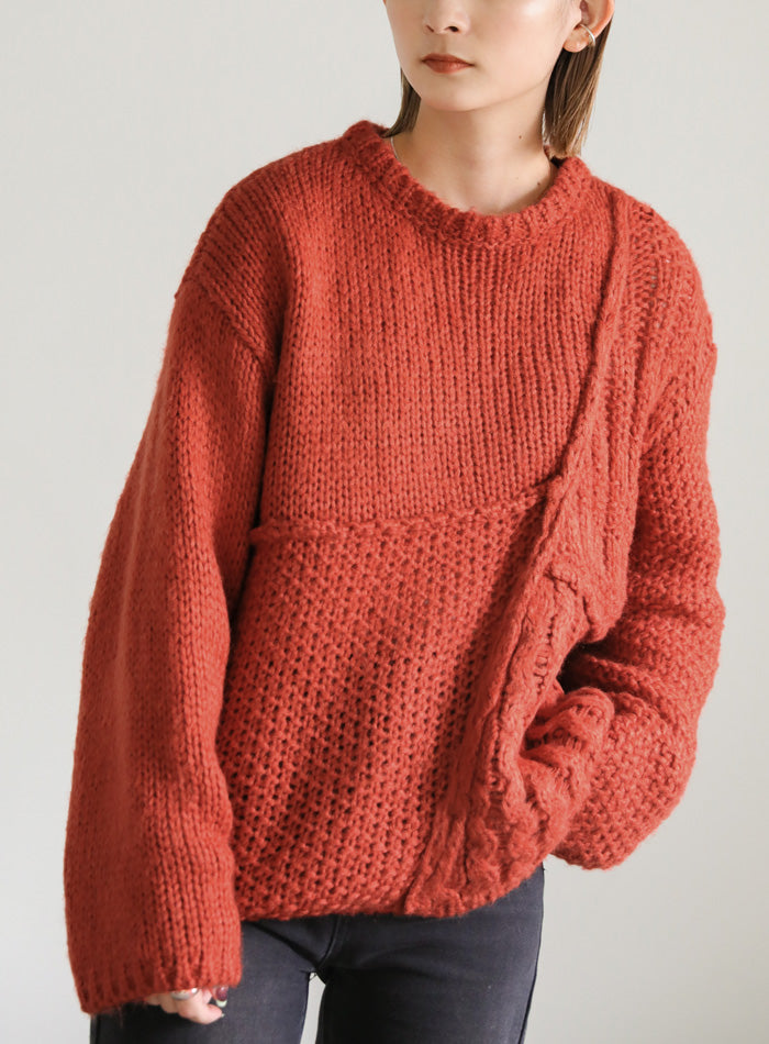 パッチワークデザインシャギーニット【SALE】