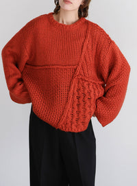 パッチワークデザインシャギーニット