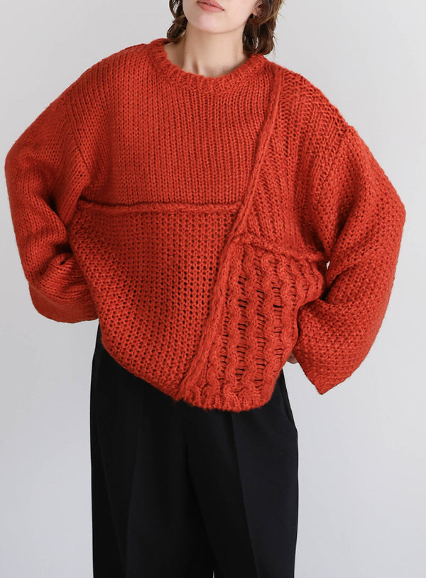 パッチワークデザインシャギーニット