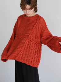 パッチワークデザインシャギーニット