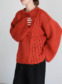 パッチワークデザインシャギーニット