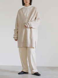 Vネックリブサイドスリットルーズニット【SALE】