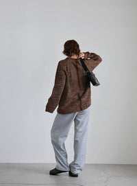 袖ラインクルーネックニット