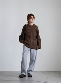 袖ラインクルーネックニット