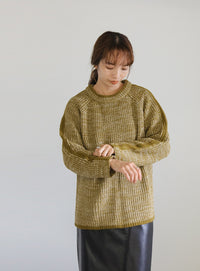 袖ラインクルーネックニット【SALE】