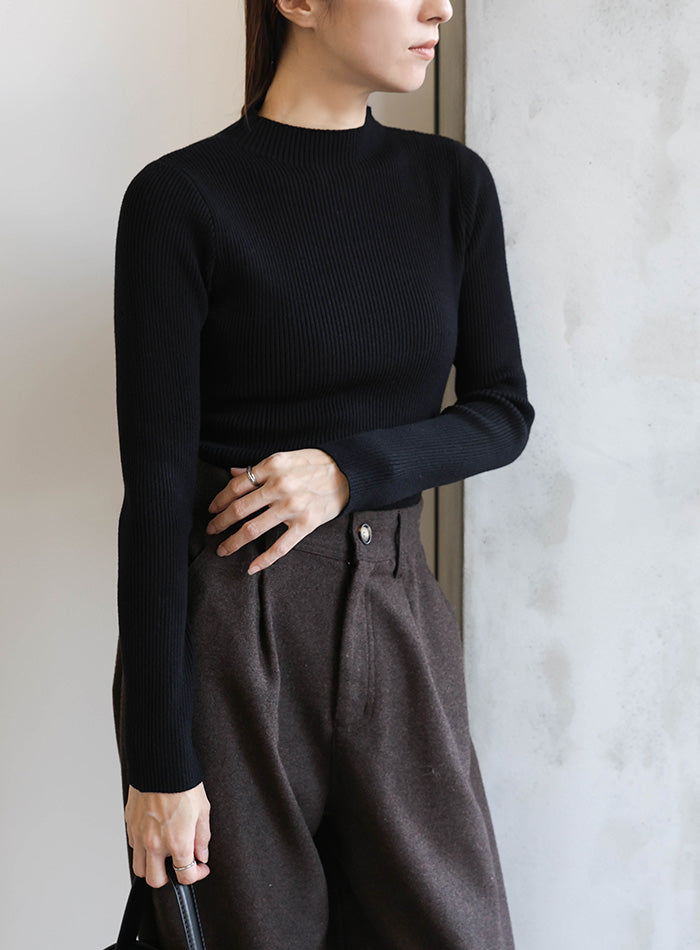 プチハイネックリブニット