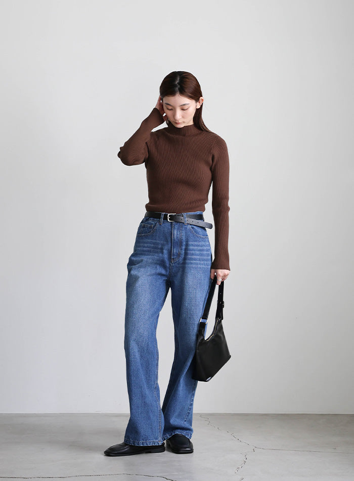 プチハイネックリブニット