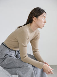 プチハイネックリブニット