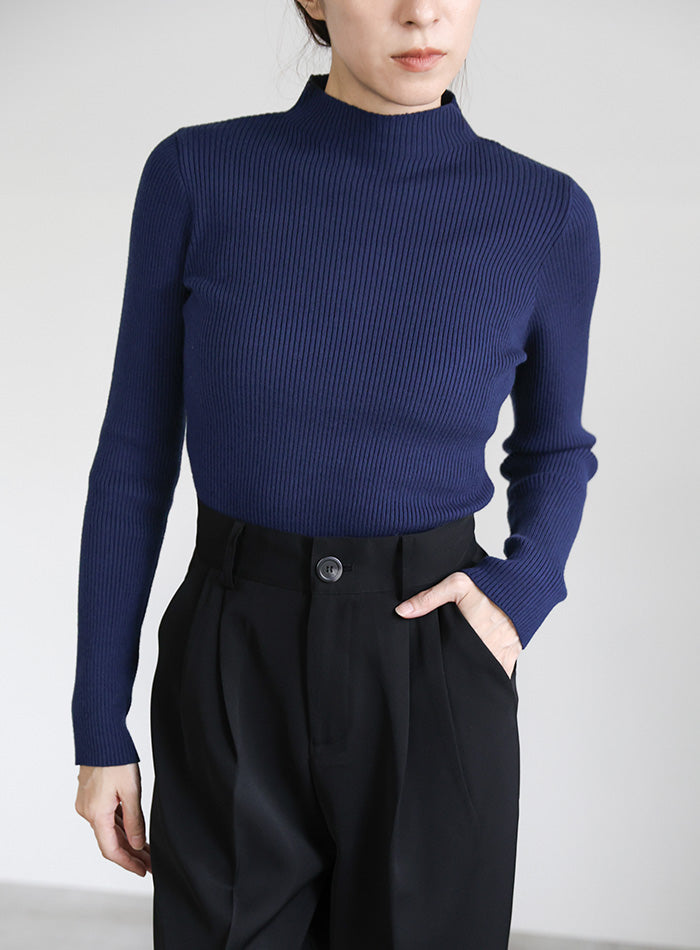 プチハイネックリブニット