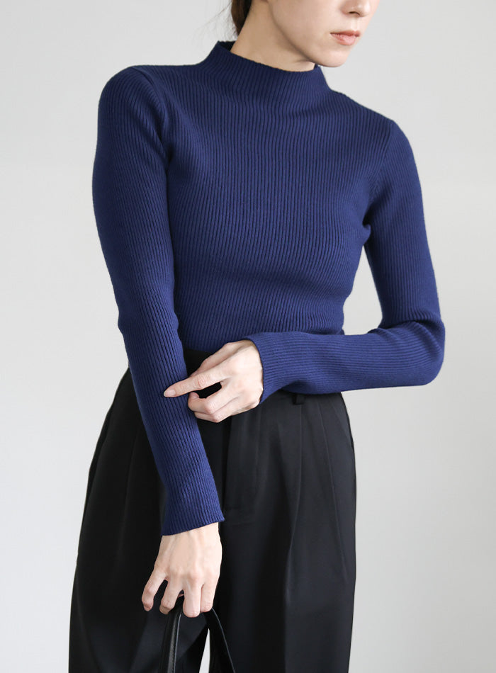 プチハイネックリブニット