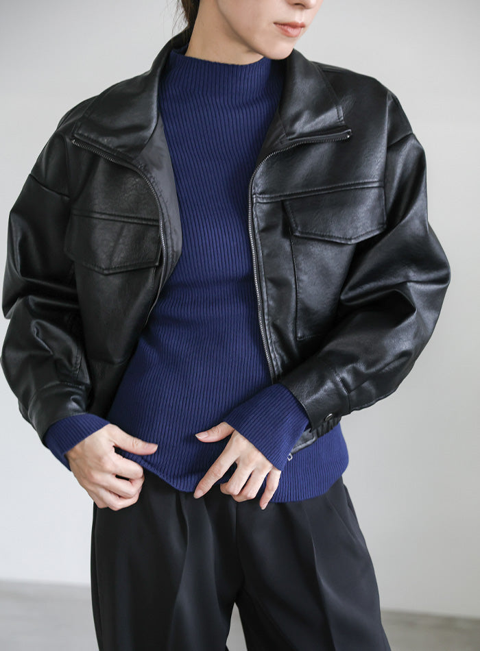 プチハイネックリブニット