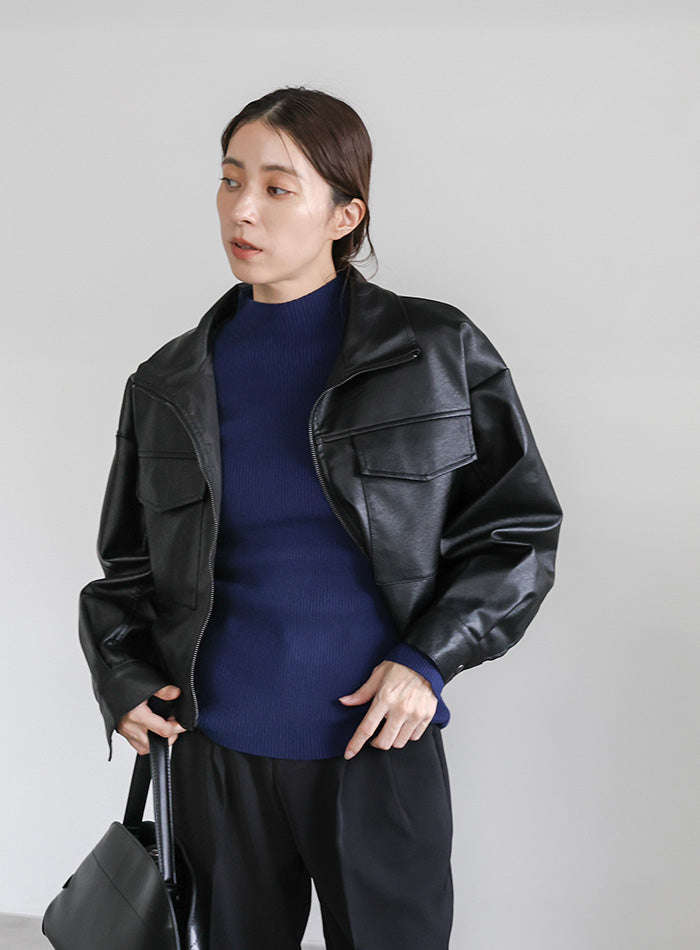 プチハイネックリブニット