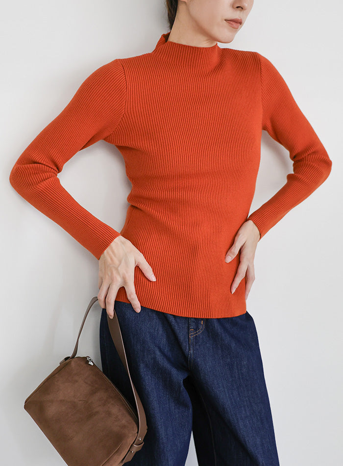 プチハイネックリブニット