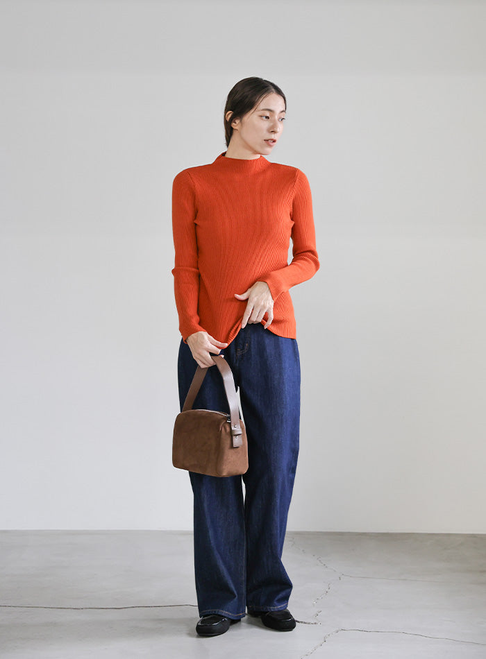 プチハイネックリブニット