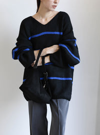 Vネックボーダールーズニット