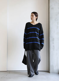 Vネックボーダールーズニット