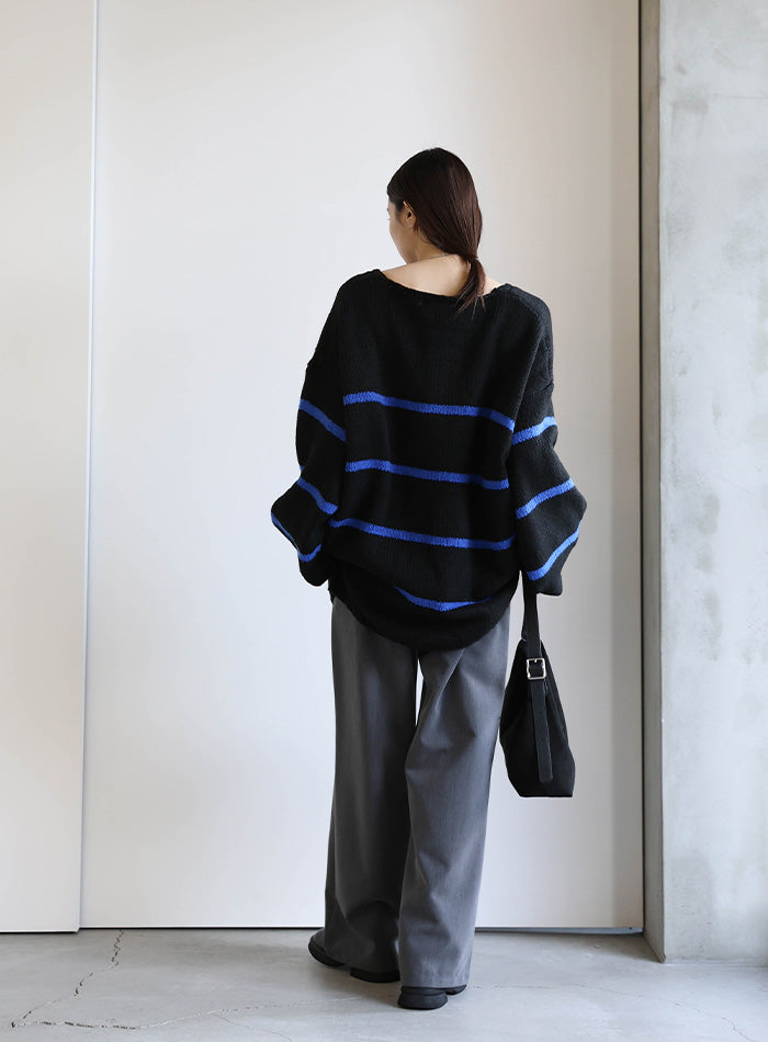 Vネックボーダールーズニット