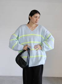 Vネックボーダールーズニット