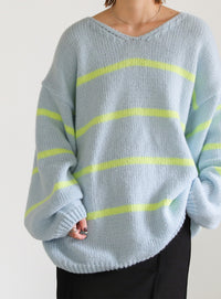 Vネックボーダールーズニット【SALE】