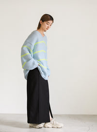 Vネックボーダールーズニット【SALE】