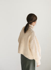 ボリュームスリーブタートル起毛ニット