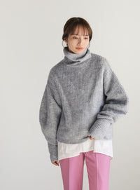 ボリュームスリーブタートル起毛ニット