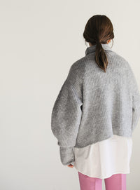 ボリュームスリーブタートル起毛ニット