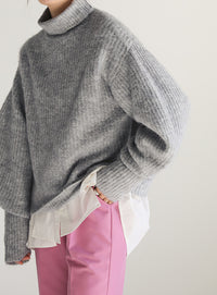 ボリュームスリーブタートル起毛ニット