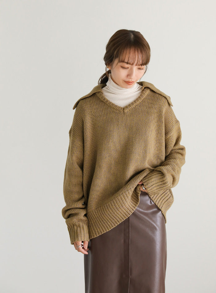 ビッグカラーミックス編みニット【SALE】