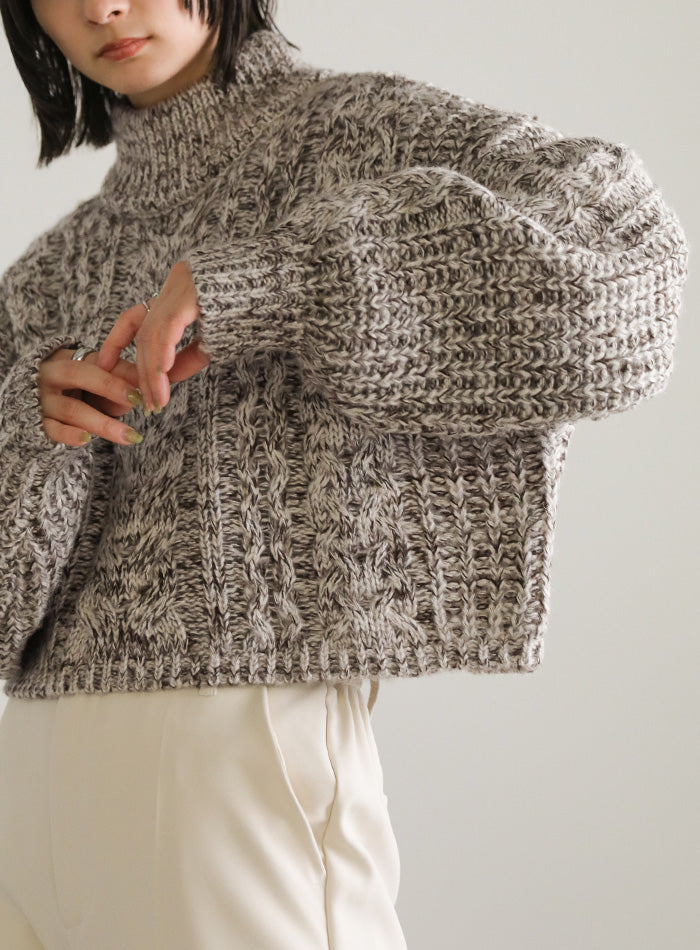 ハイネックケーブルショートニット【SALE】