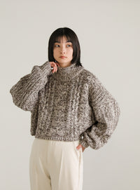 ハイネックケーブルショートニット【SALE】
