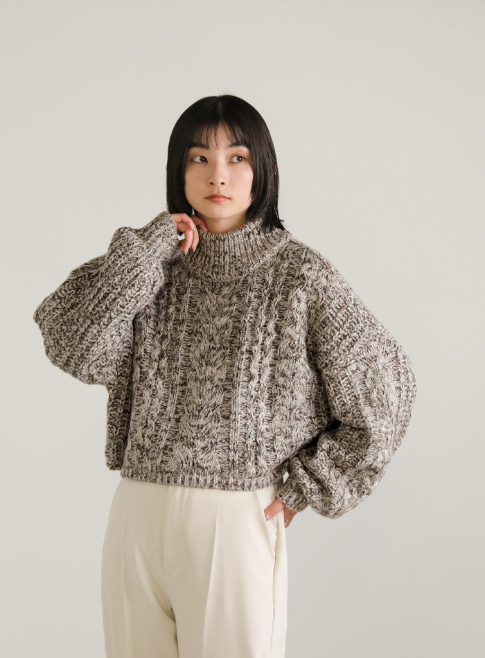 ハイネックケーブルショートニット【SALE】