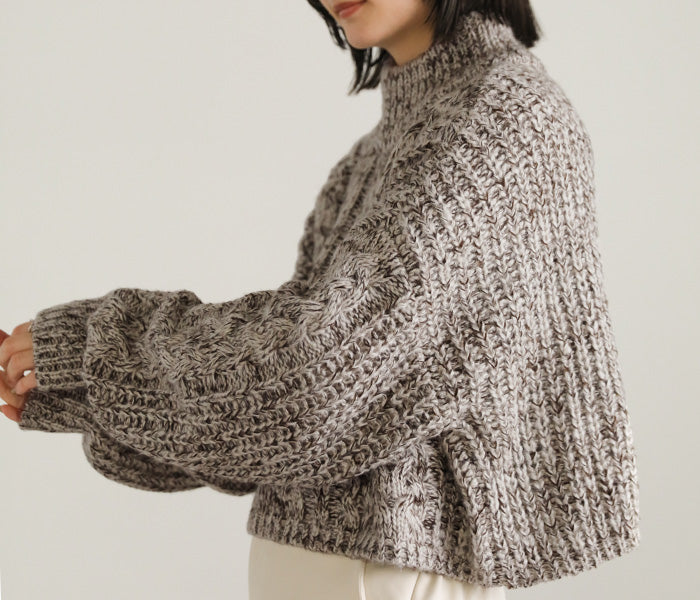ハイネックケーブルショートニット【SALE】
