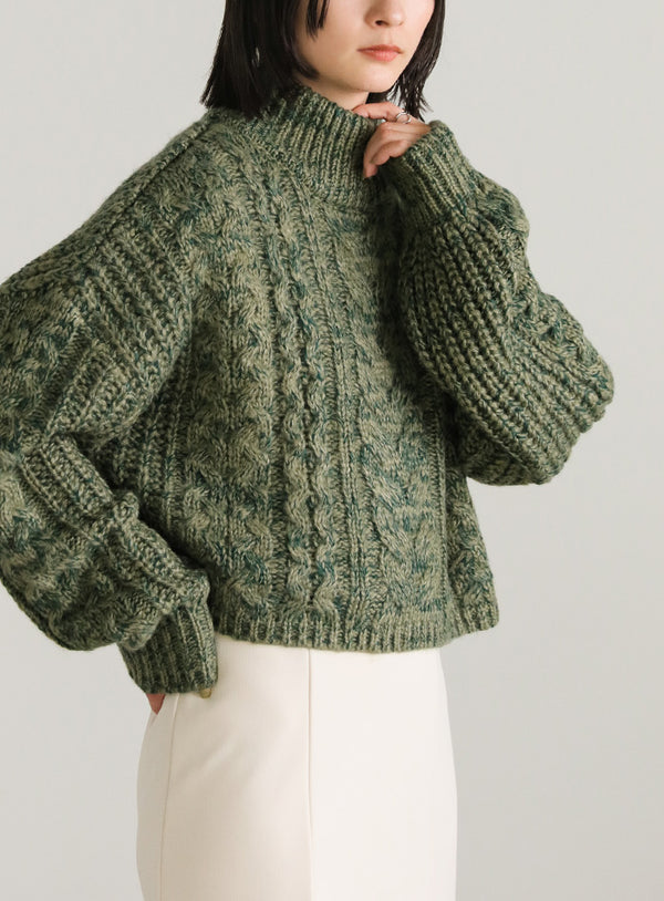 ハイネックケーブルショートニット【SALE】